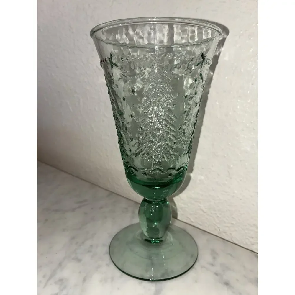 Studio Nova Holiday Cheer Handmade Goblets Christmas Trees Glasses 12oz Set Of 3